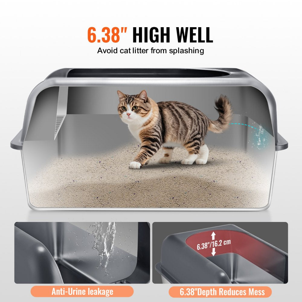 XM-0012 - 30L Stainless Steel Cat Litter Box with Filtering Footboard