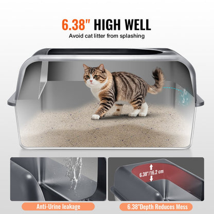 XM-0012 - 30L Stainless Steel Cat Litter Box with Filtering Footboard