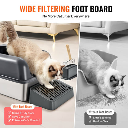 XM-0012 - 30L Stainless Steel Cat Litter Box with Filtering Footboard
