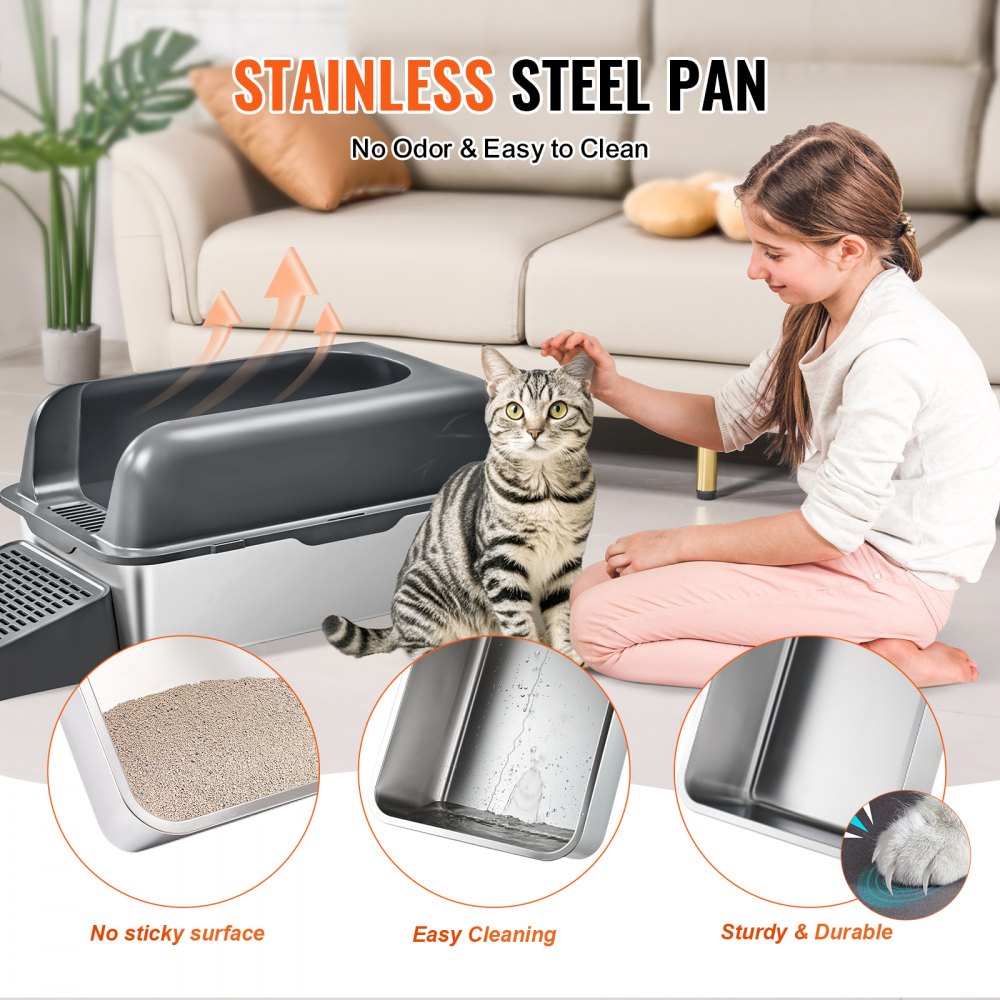 XM-0012 - 30L Stainless Steel Cat Litter Box with Filtering Footboard