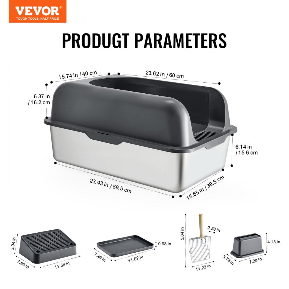 XM-0012 - 30L Stainless Steel Cat Litter Box with Filtering Footboard