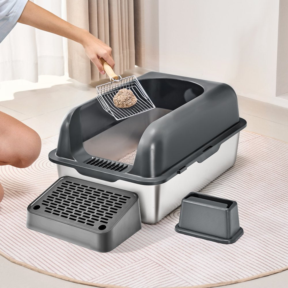 XM-0012 - 30L Stainless Steel Cat Litter Box with Filtering Footboard