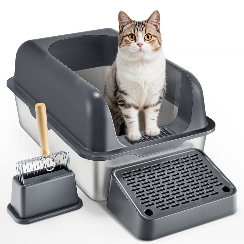 XM-0012 - 30L Stainless Steel Cat Litter Box with Filtering Footboard