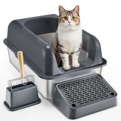 XM-0012 - 30L Stainless Steel Cat Litter Box with Filtering Footboard
