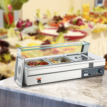 010105766169 - 3-Pan 12QT Electric Food Warmer with Glass Cover