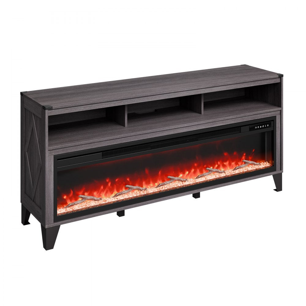 J02157-66 - 60" Fireplace TV Stand with LED Lights & Heating for 323 sq ft