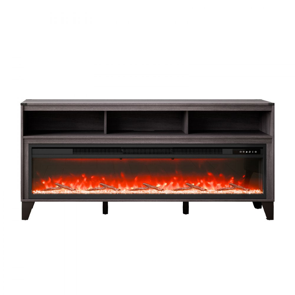 J02157-66 - 60" Fireplace TV Stand with LED Lights & Heating for 323 sq ft