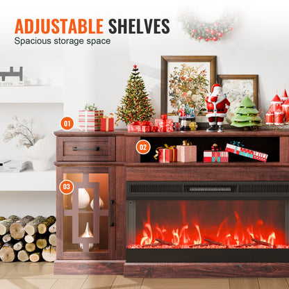 J02158-70 + SF316-36T - 70" Brown Fireplace TV Stand with 1400W Heater