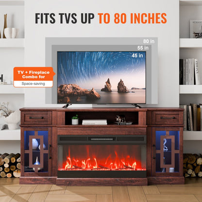 J02158-70 + SF316-36T - 70" Brown Fireplace TV Stand with 1400W Heater