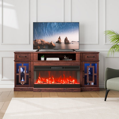 J02158-70 + SF316-36T - 70" Brown Fireplace TV Stand with 1400W Heater
