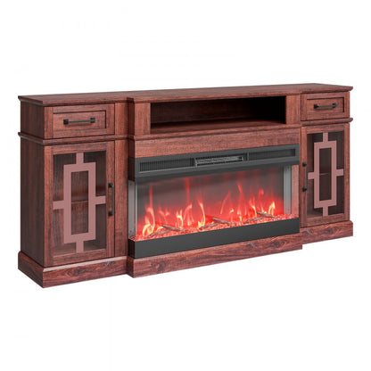 J02158-70 + SF316-36T - 70" Brown Fireplace TV Stand with 1400W Heater