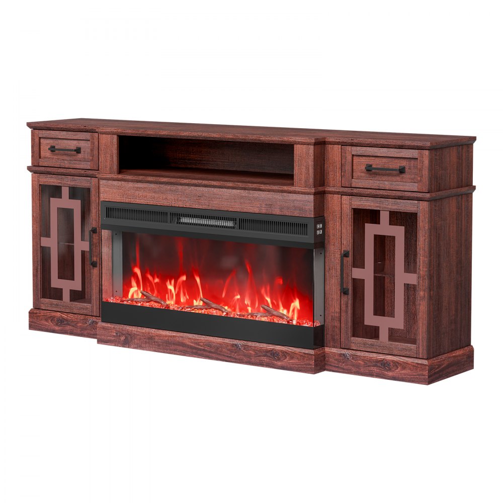 J02158-70 + SF316-36T - 70" Brown Fireplace TV Stand with 1400W Heater