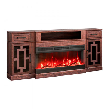 J02158-70 + SF316-36T - 70" Brown Fireplace TV Stand with 1400W Heater