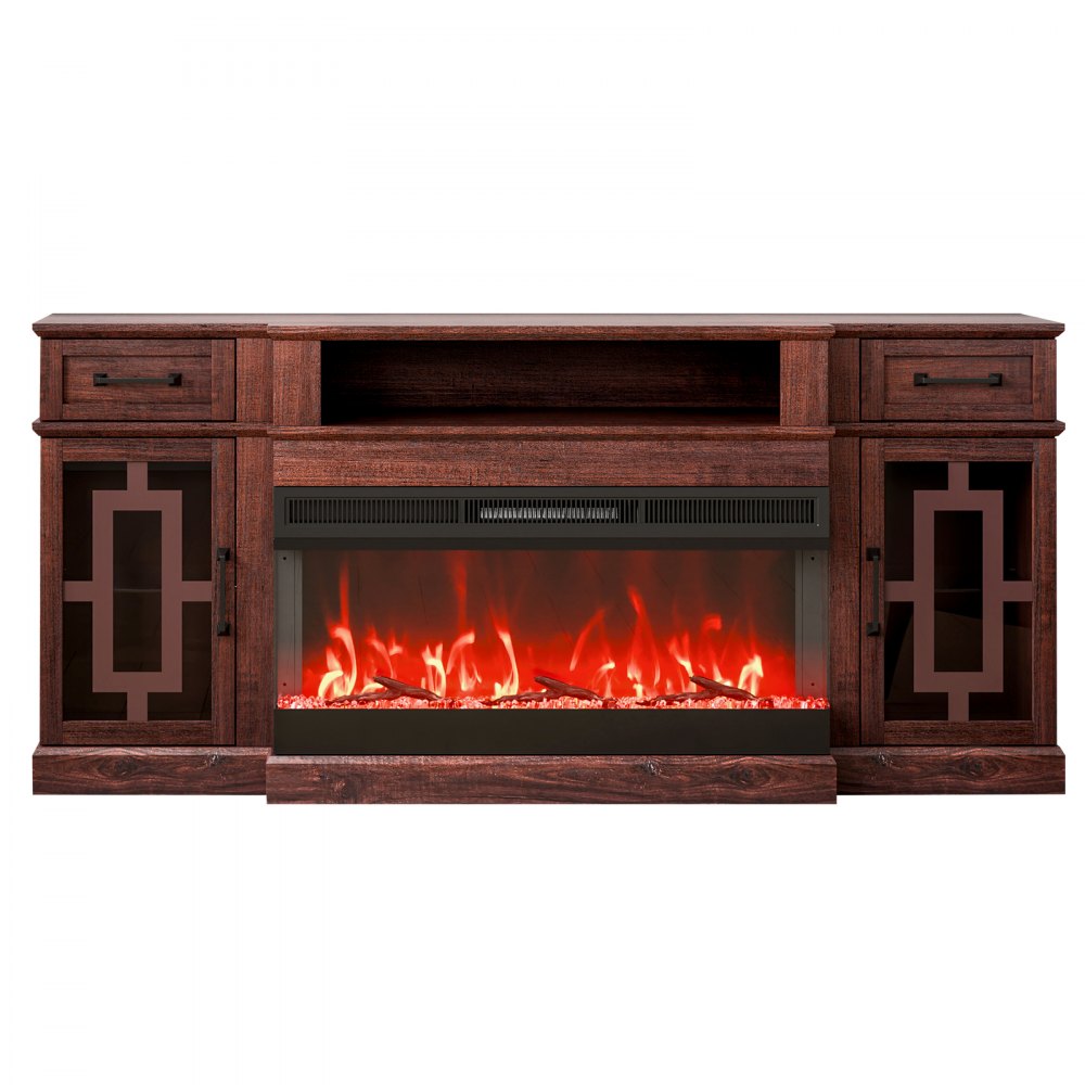 J02158-70 + SF316-36T - 70" Brown Fireplace TV Stand with 1400W Heater
