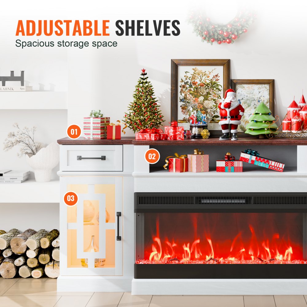 J02158-70 - VEVOR 70" Fireplace TV Stand with Remote & LED Lights