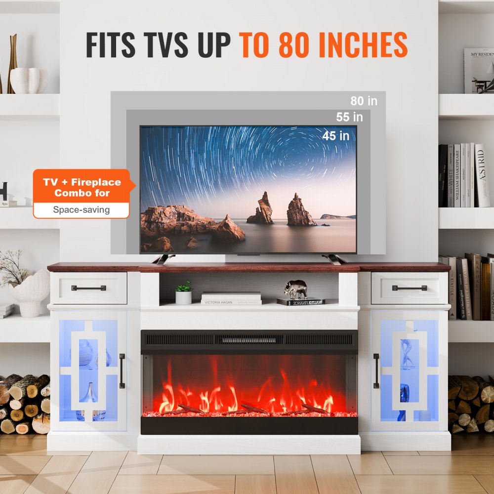 J02158-70 - VEVOR 70" Fireplace TV Stand with Remote & LED Lights