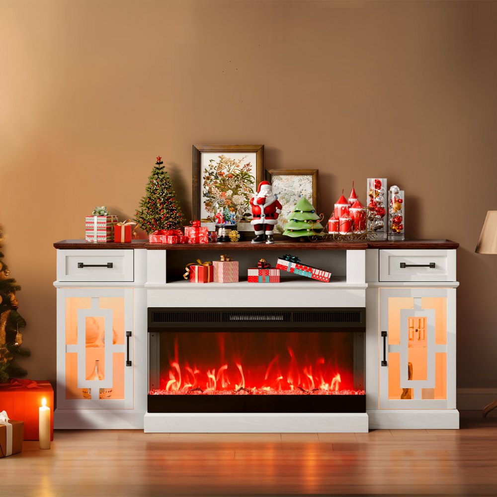 J02158-70 - VEVOR 70" Fireplace TV Stand with Remote & LED Lights