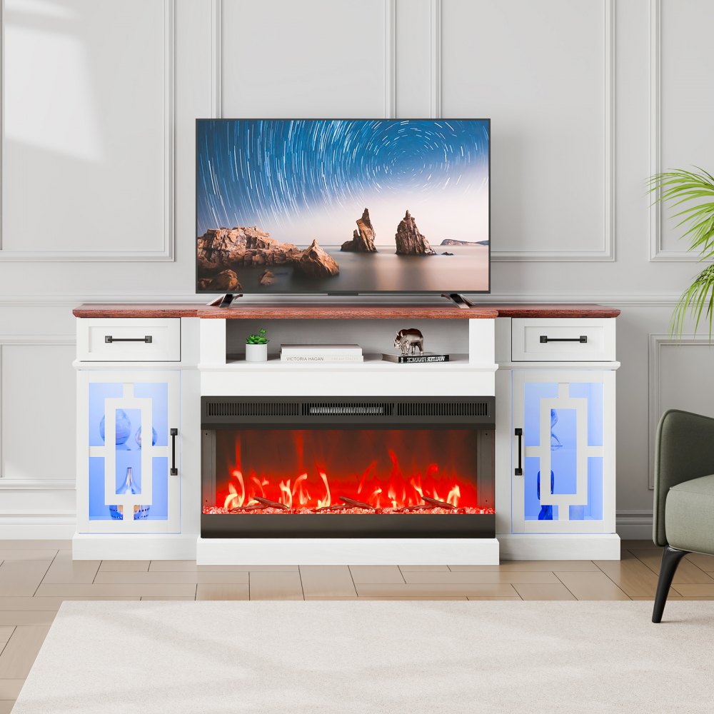 J02158-70 - VEVOR 70" Fireplace TV Stand with Remote & LED Lights