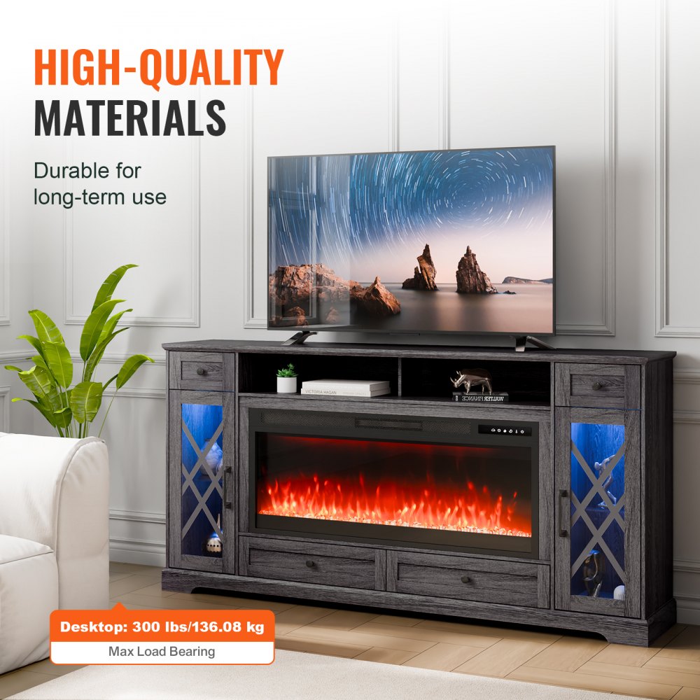 J01081-70 - VEVOR 70" Fireplace TV Stand with Remote & LED Lights