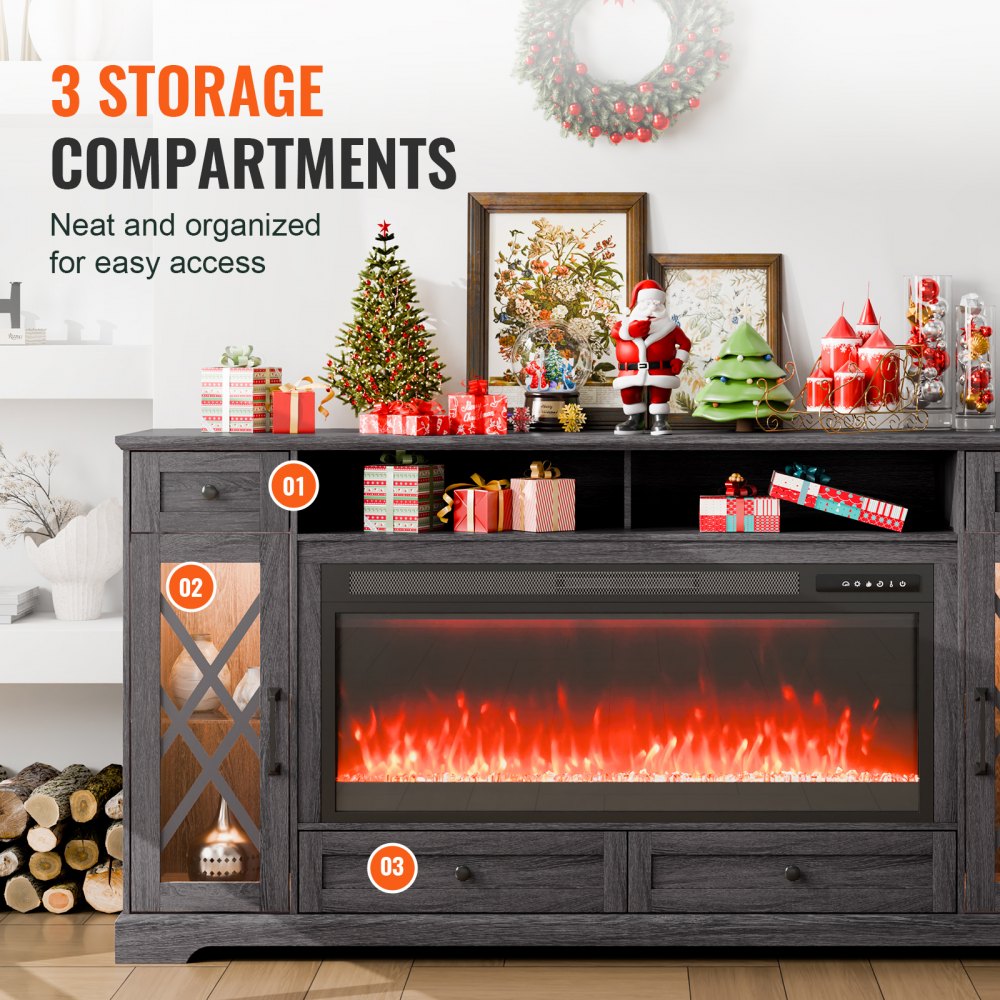 J01081-70 - VEVOR 70" Fireplace TV Stand with Remote & LED Lights