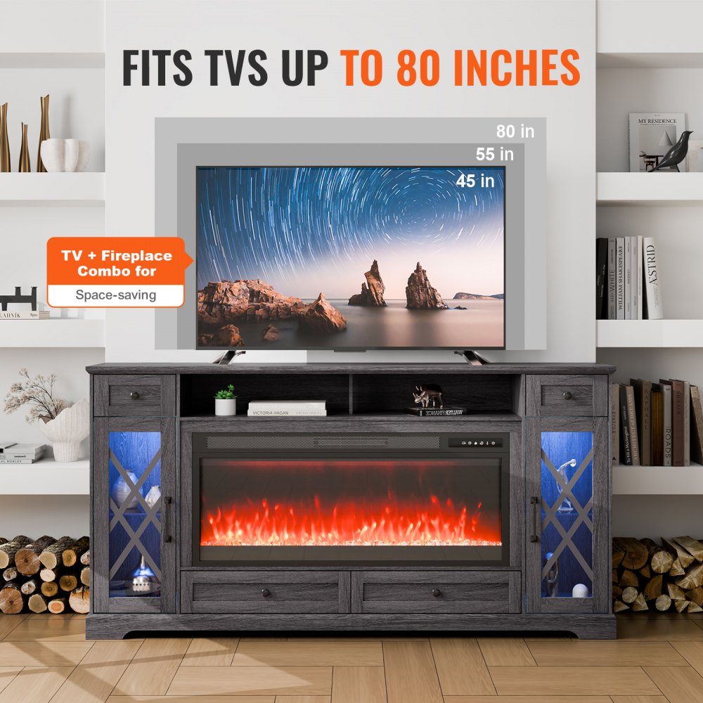 J01081-70 - VEVOR 70" Fireplace TV Stand with Remote & LED Lights