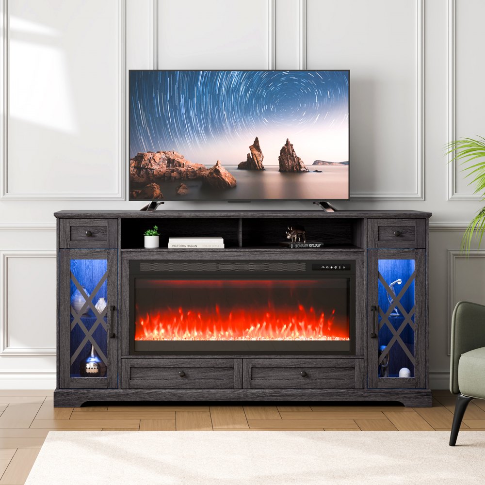 J01081-70 - VEVOR 70" Fireplace TV Stand with Remote & LED Lights