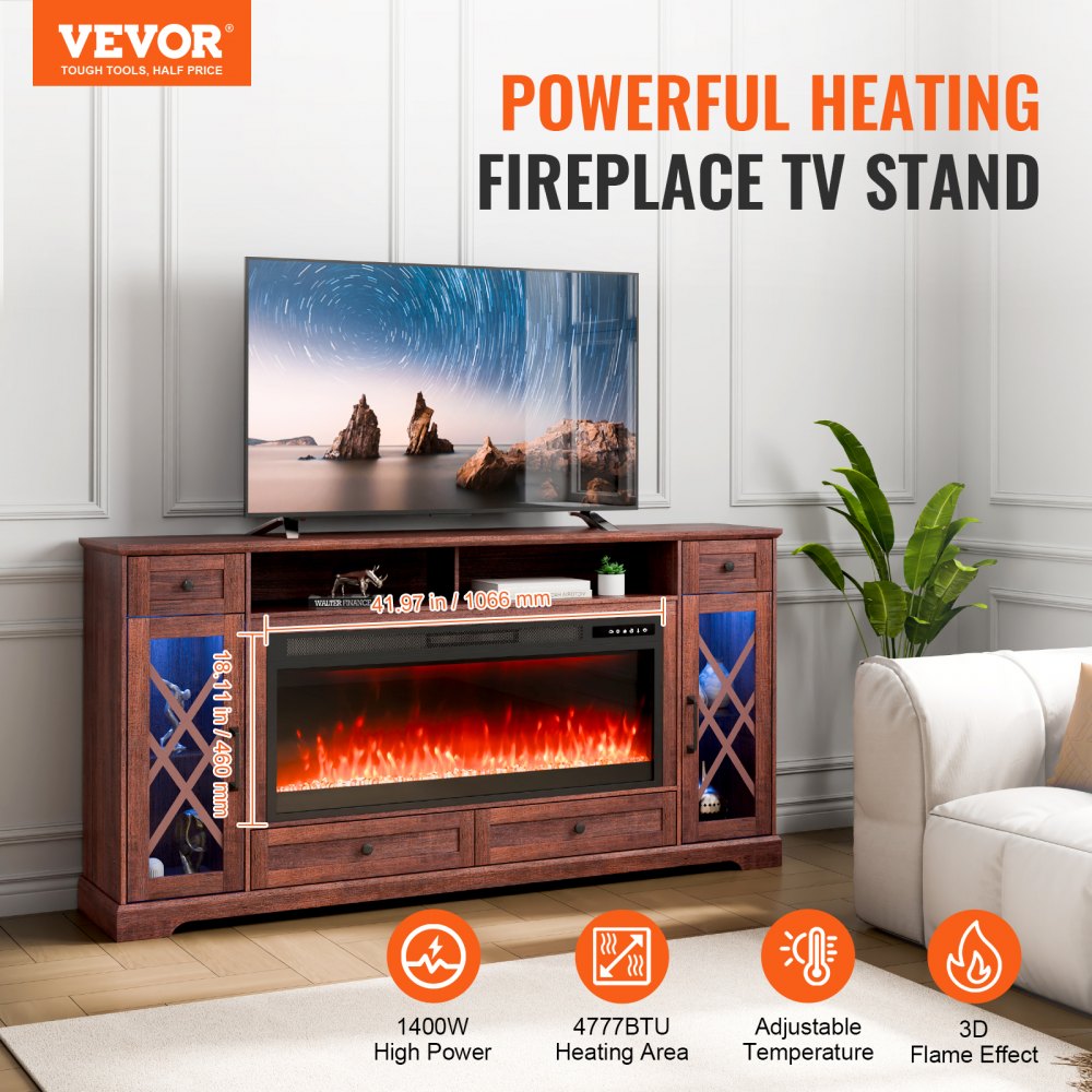 J01081-70 - 70" VEVOR Corner Fireplace TV Stand with LED Lights & Remote
