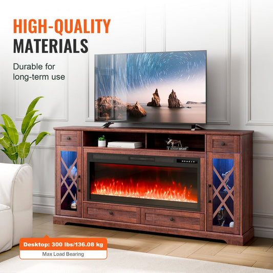 J01081-70 - 70" VEVOR Corner Fireplace TV Stand with LED Lights & Remote