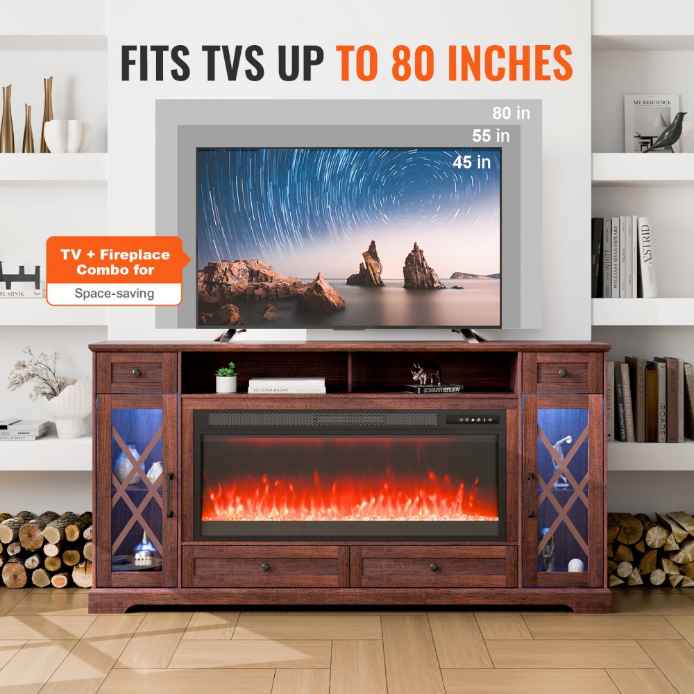 J01081-70 - 70" VEVOR Corner Fireplace TV Stand with LED Lights & Remote