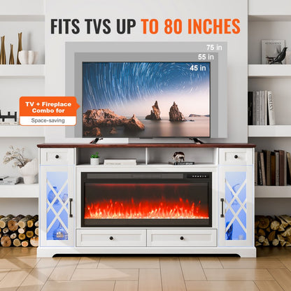 J01081-70 + SF103-42 - Electric Fireplace TV Stand with LED Lights & Remote