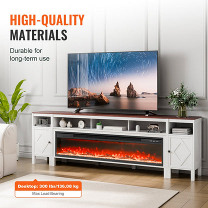 J02159-90 + SF301-58BT - 90in White Electric Fireplace TV Stand with Remote