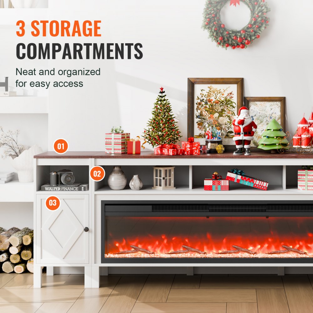 J02159-90 + SF301-58BT - 90in White Electric Fireplace TV Stand with Remote