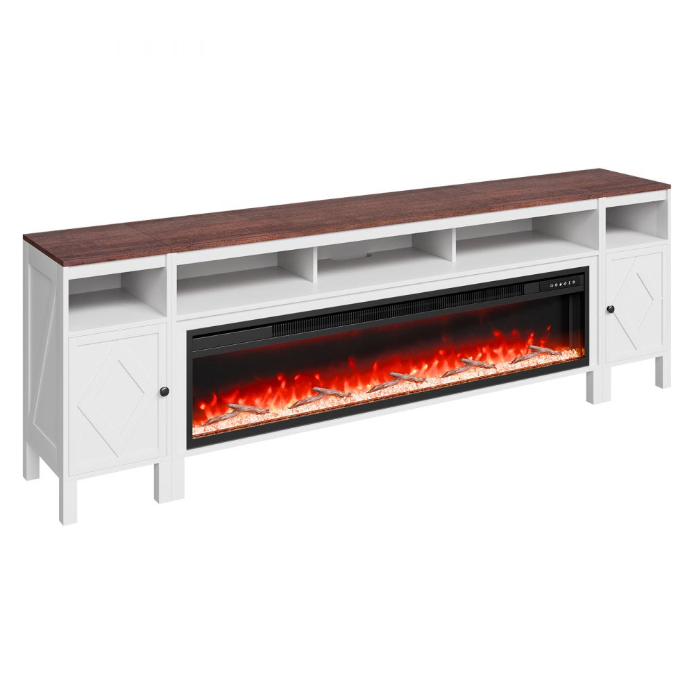 J02159-90 + SF301-58BT - 90in White Electric Fireplace TV Stand with Remote
