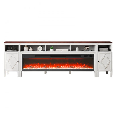 J02159-90 + SF301-58BT - 90in White Electric Fireplace TV Stand with Remote