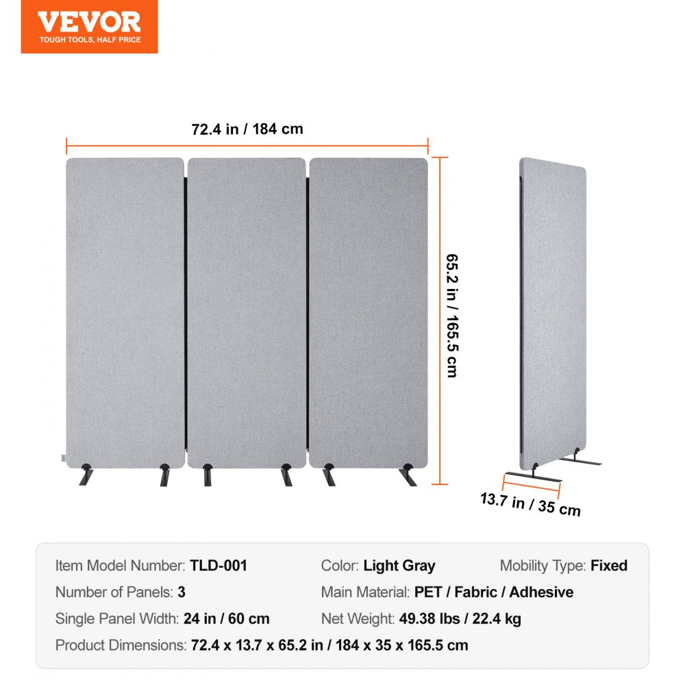 TLD-001 - 3-Panel Soundproof Partition, 72.4" x 65.2" for Privacy