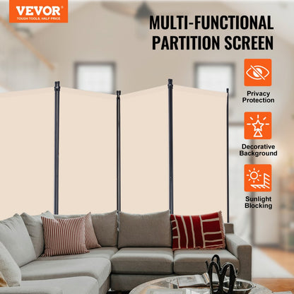 PFFSTGMS09 - 4-Panel Beige Room Divider with Light-Blocking Fabric