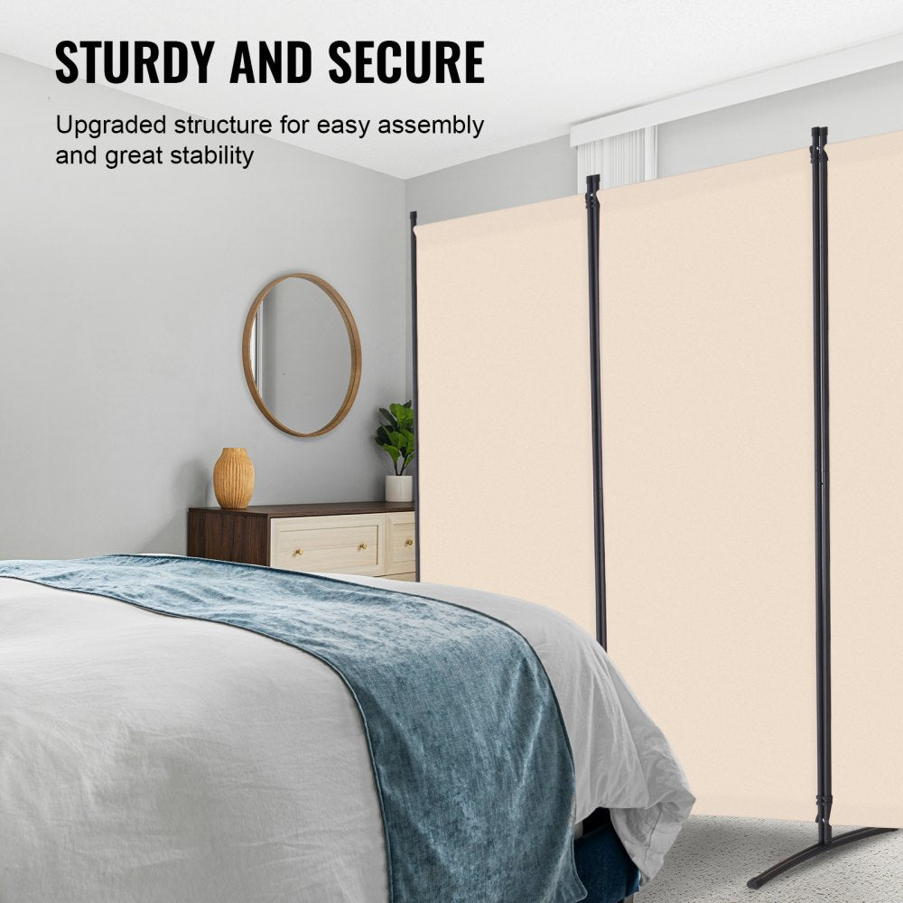 PFFSTGMS09 - 4-Panel Beige Room Divider with Light-Blocking Fabric