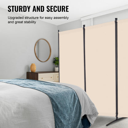 PFFSTGMS09 - 4-Panel Beige Room Divider with Light-Blocking Fabric