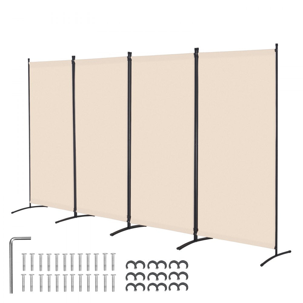 PFFSTGMS09 - 4-Panel Beige Room Divider with Light-Blocking Fabric