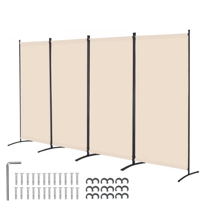 PFFSTGMS09 - 4-Panel Beige Room Divider with Light-Blocking Fabric