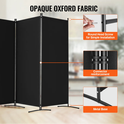 PFFSTGHS07 - 4-Panel Black Oxford Room Divider, Easy Setup & Stable
