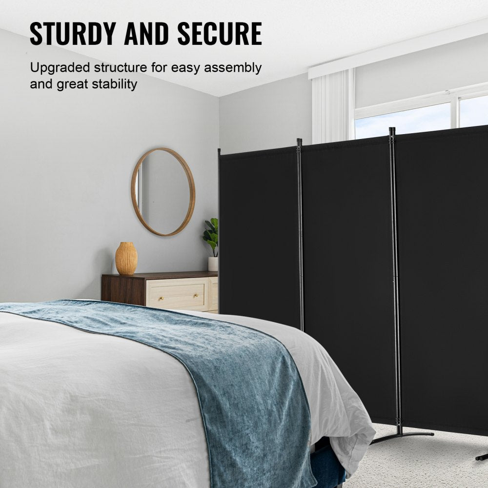 PFFSTGHS07 - 4-Panel Black Oxford Room Divider, Easy Setup & Stable