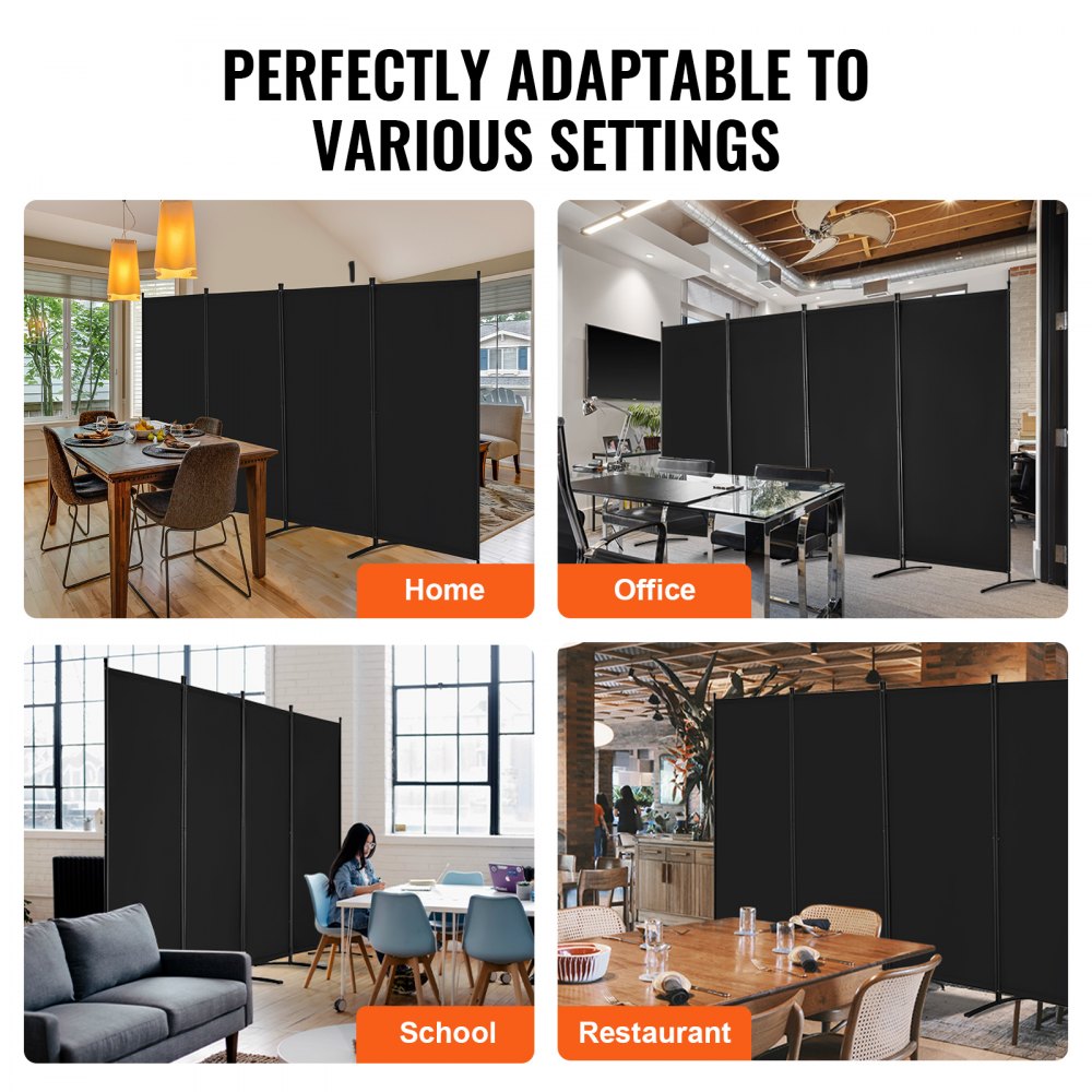 PFFSTGHS07 - 4-Panel Black Oxford Room Divider, Easy Setup & Stable