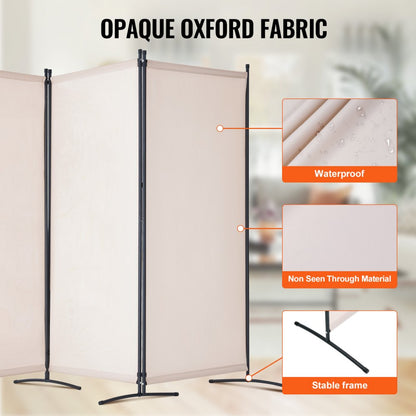 PFTSTGMS06 - 34" x 102.4" Beige Oxford Room Divider with Privacy Features