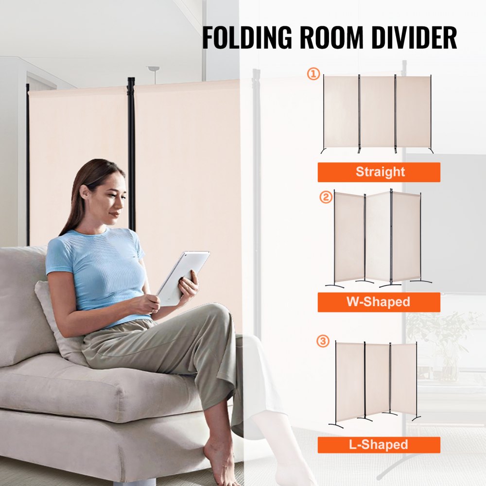 PFTSTGMS06 - 34" x 102.4" Beige Oxford Room Divider with Privacy Features