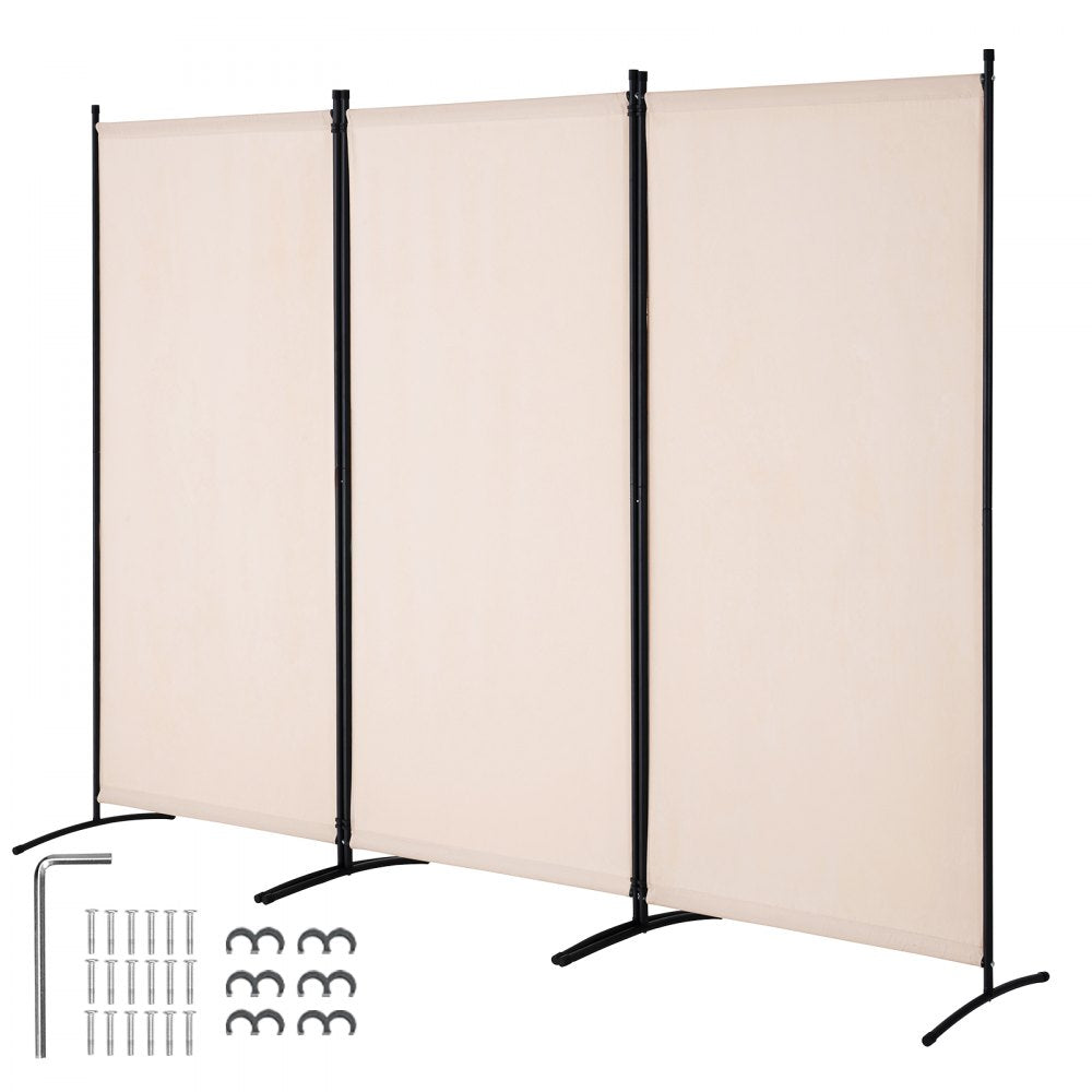 PFTSTGMS06 - 34" x 102.4" Beige Oxford Room Divider with Privacy Features