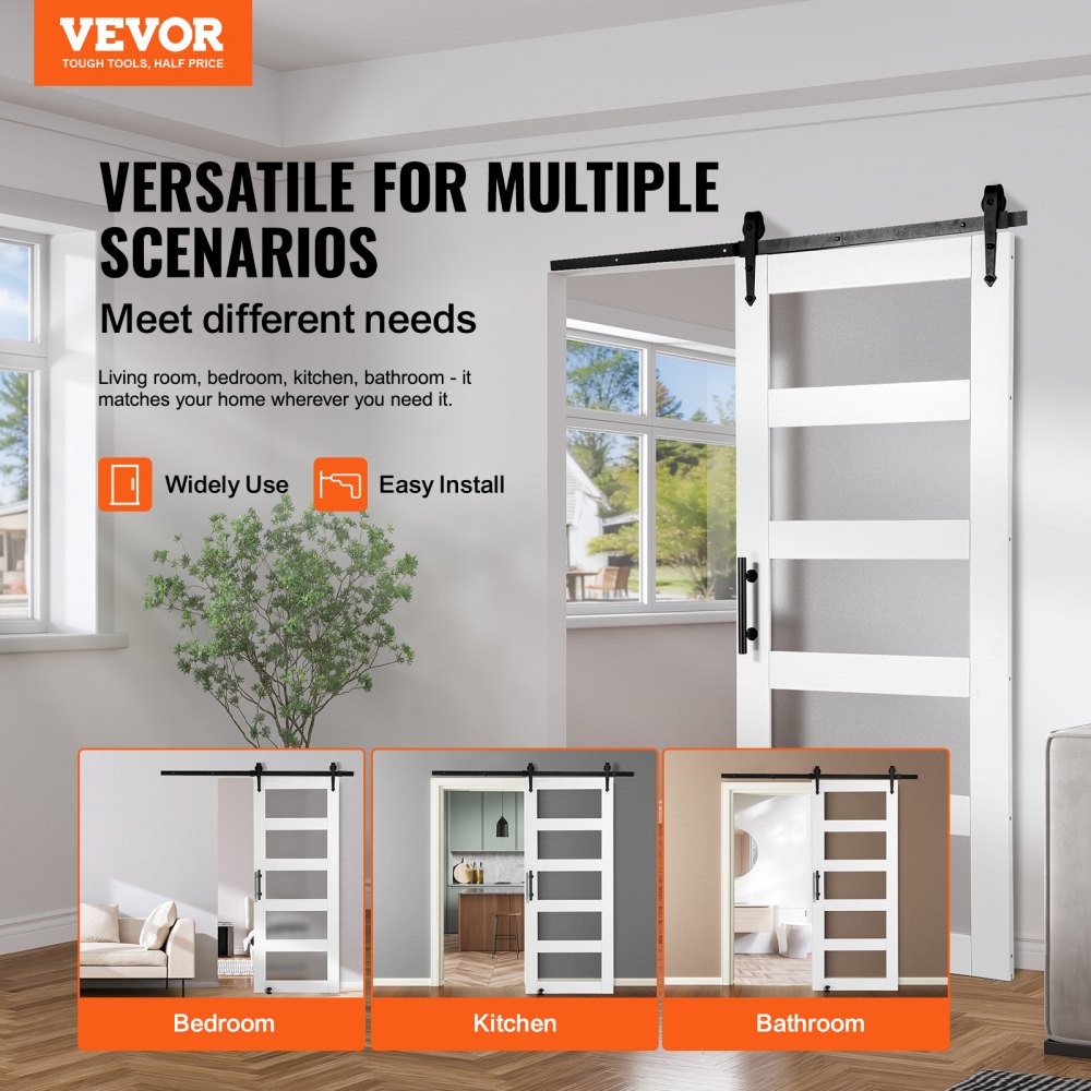 32BL - VEVOR 32" Sliding Barn Door Kit with Frosted Glass and Floor Guide