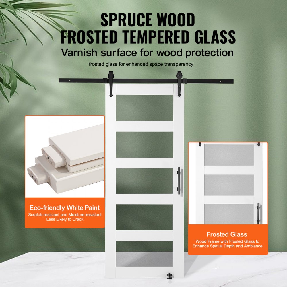 32BL - VEVOR 32" Sliding Barn Door Kit with Frosted Glass and Floor Guide