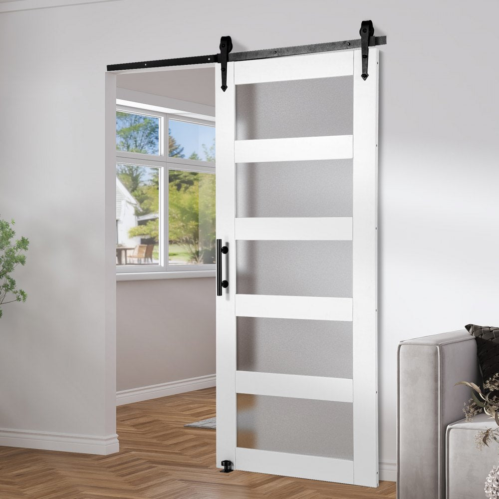 32BL - VEVOR 32" Sliding Barn Door Kit with Frosted Glass and Floor Guide