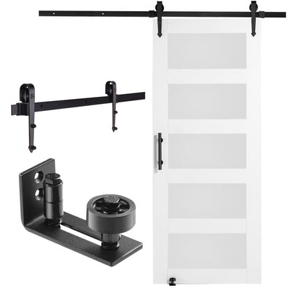 32BL - VEVOR 32" Sliding Barn Door Kit with Frosted Glass and Floor Guide